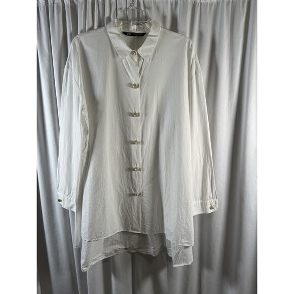 Zara Oversized w/ pearl/gold buttons Shirt White M light academia 73-48 - Picture 16 of 16
